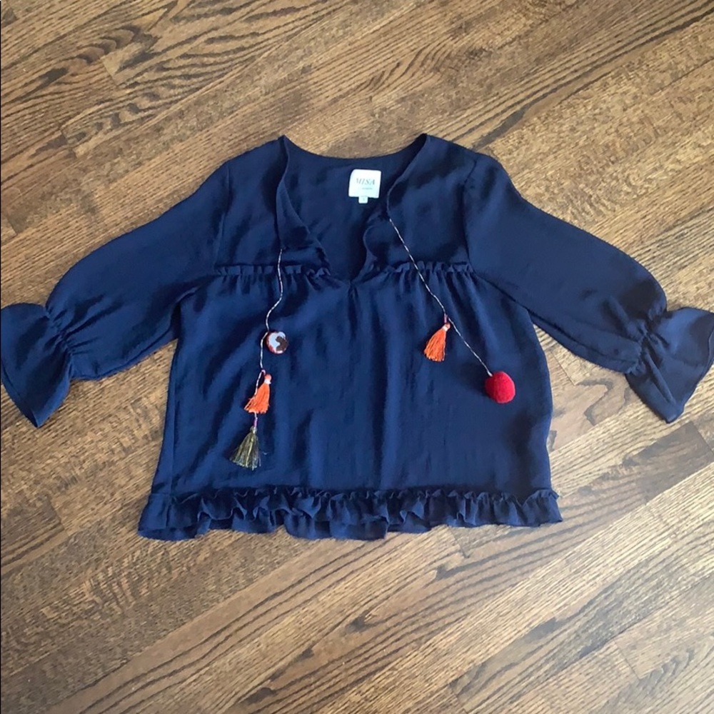 Misa Navy Blouse with Tassels